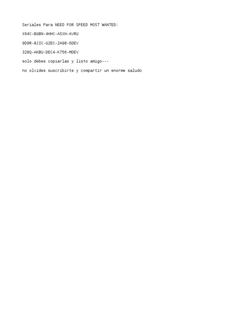 Nfs Most Wanted Serial Key