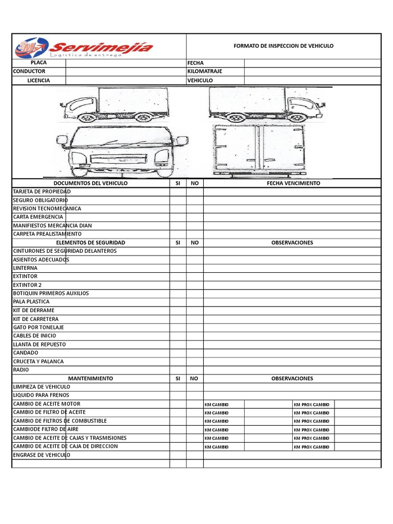 Formulario De Inspección Del Vehículo NL 3000 NF FRM IP3 NNA HS