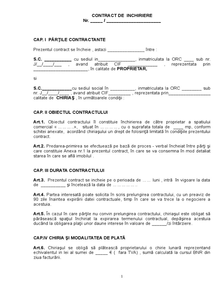 Contract Inchiriere Spatiu Comercial 1