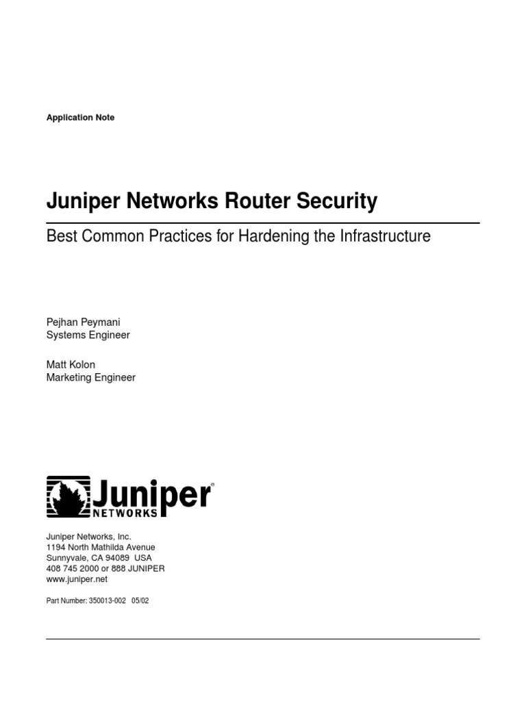 Juniper Networks Router Security Best Common Practices For Hardening