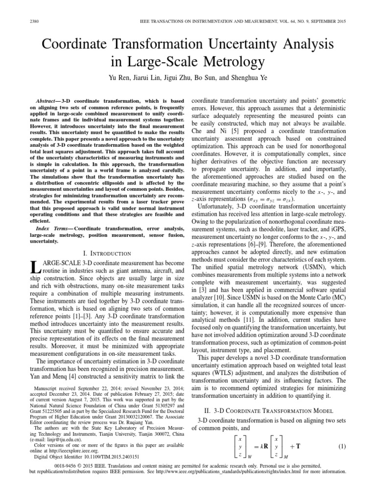 Coordinate Transformation Uncertainty Analysis in Large-Scale Metrology ...