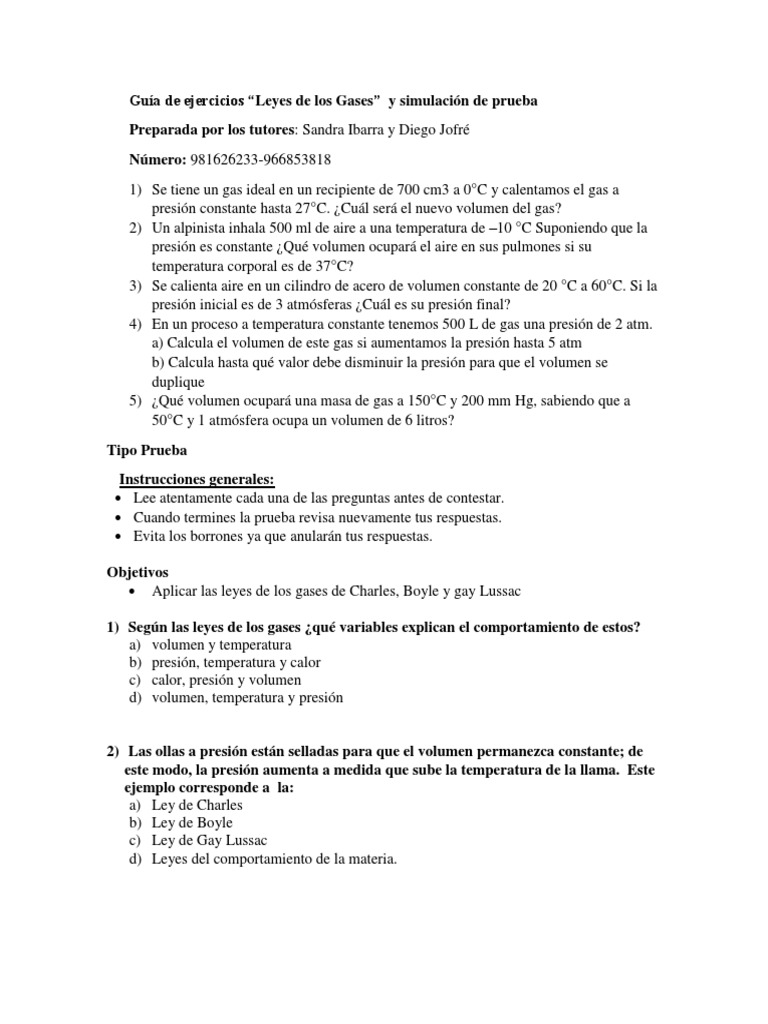Ejercicios sobre Leyes de los Gases | PDF | Gases | Presión