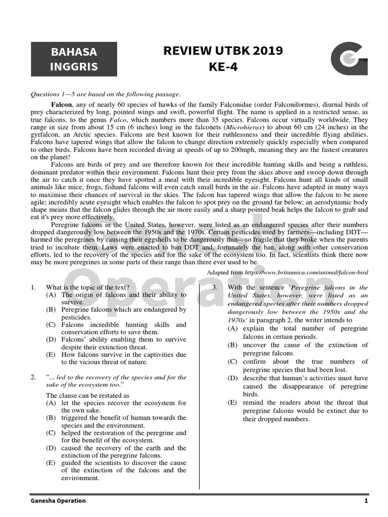 Soal Review Utbk B Inggris Paket 4 Predation Conservation Biology