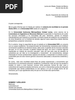 Ejemplo Carta De Exposicion De Motivos Para Movilidad 