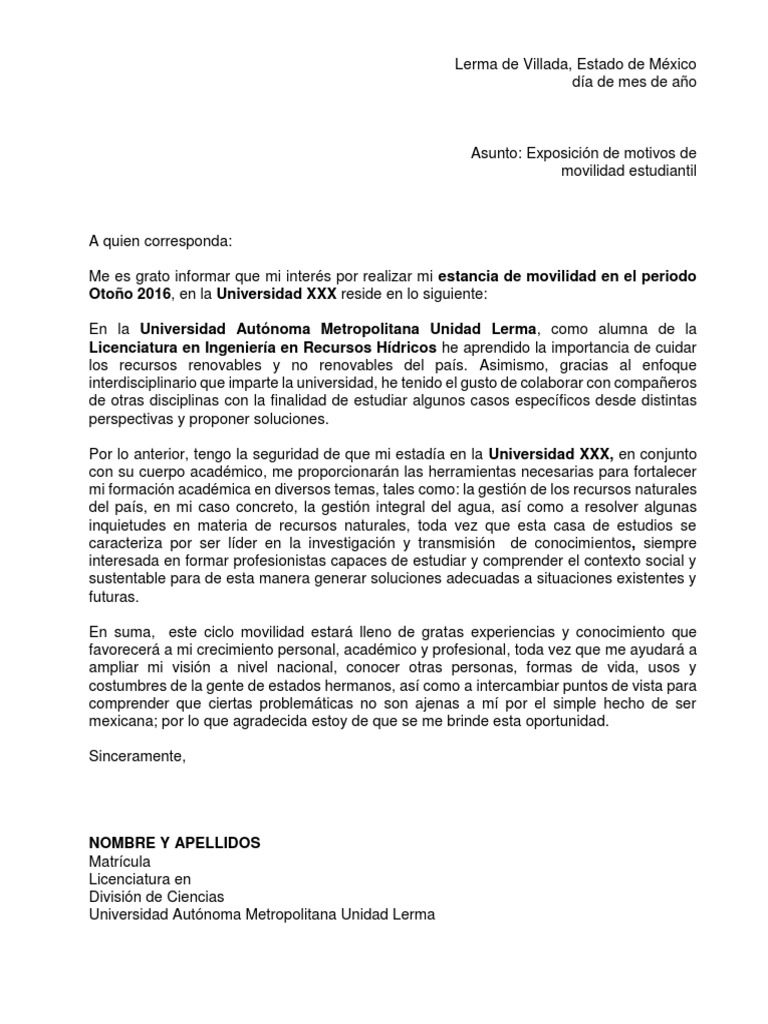 Carta Exposicion de Motivos Ejemplo 1 PDF