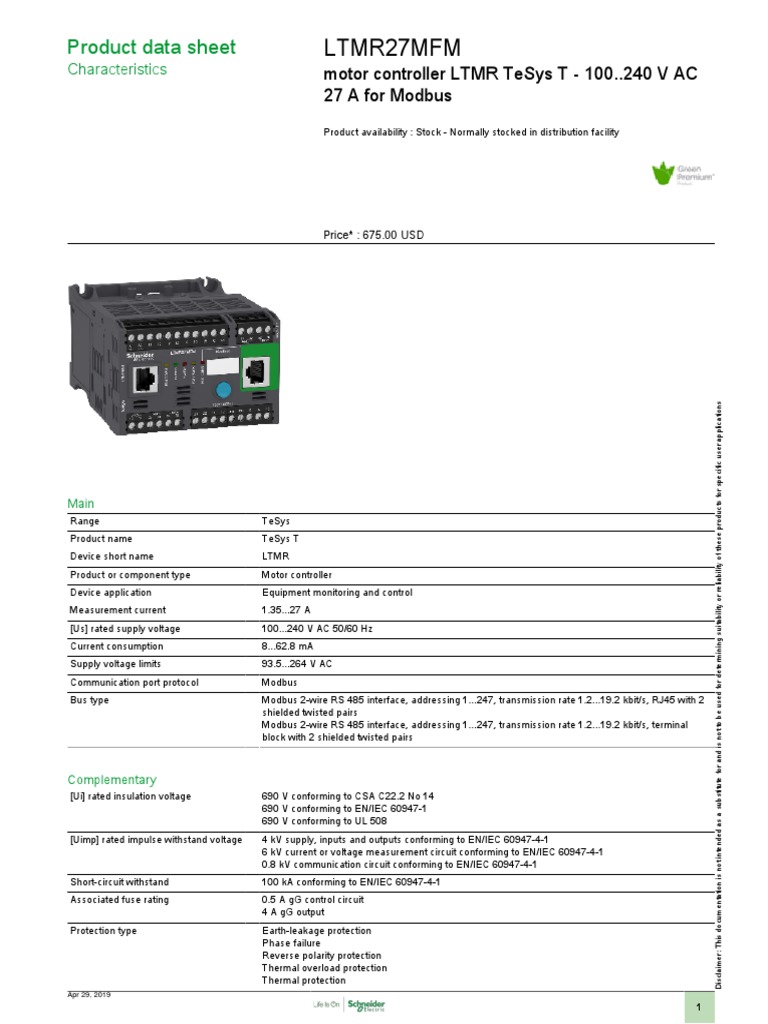 TeSys T Motor Management System LTMR27MFM PDF Alternating Current