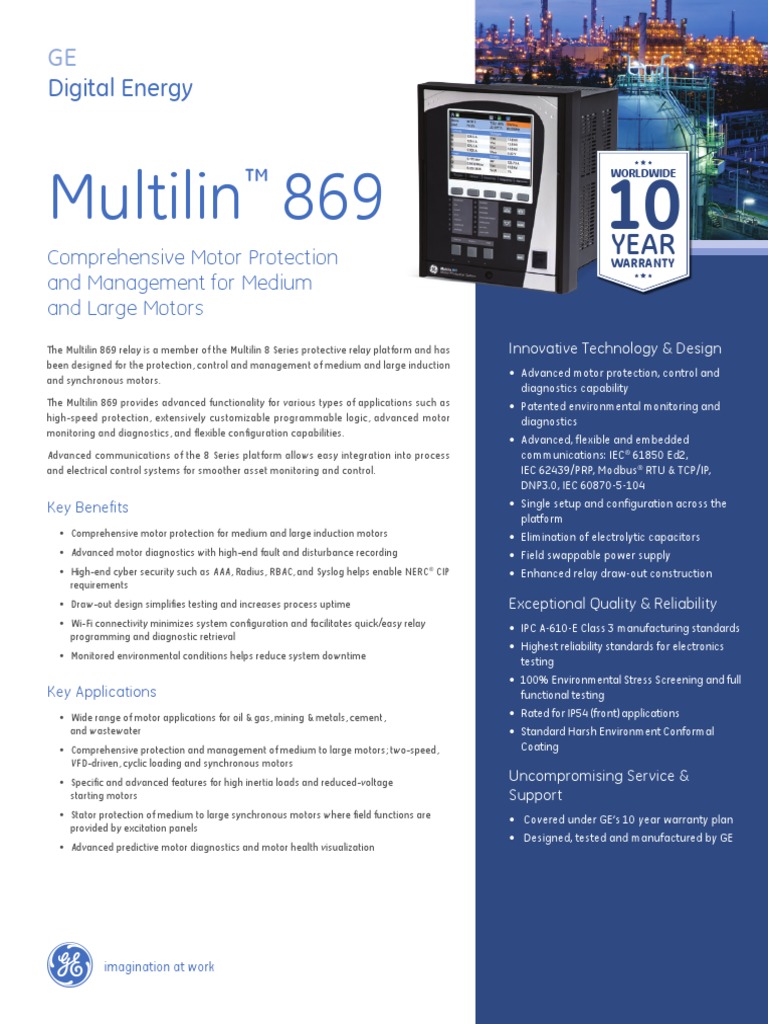 Multilin 869 GE Digital Energy PDF Electric Motor Relay
