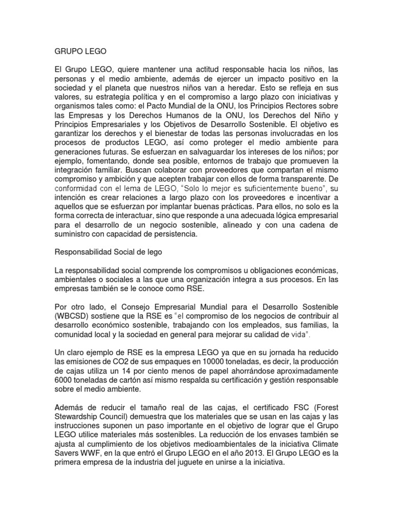 RSE del Grupo LEGO: Compromiso Social y Ambiental | PDF ...