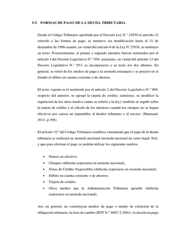 Formas de Pago de Deuda Tributaria | PDF | Pagos | Impuestos