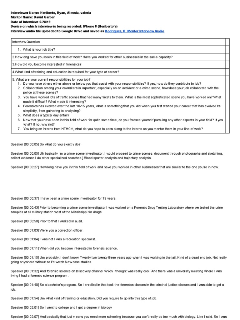Crime Scene Investigator Interview Insights | PDF | Forensic Science ...