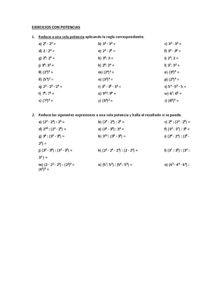 Ejercicios Con Potencias 1 Pdf