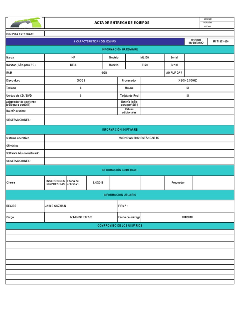 Acta de Entrega de Equipos | PDF | Hardware de la computadora | Electrónica
