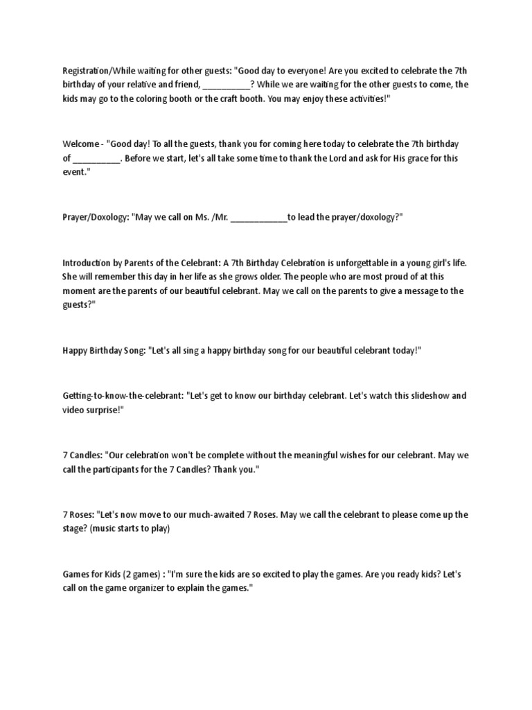 7th Birthday Script Pdf Birthdays