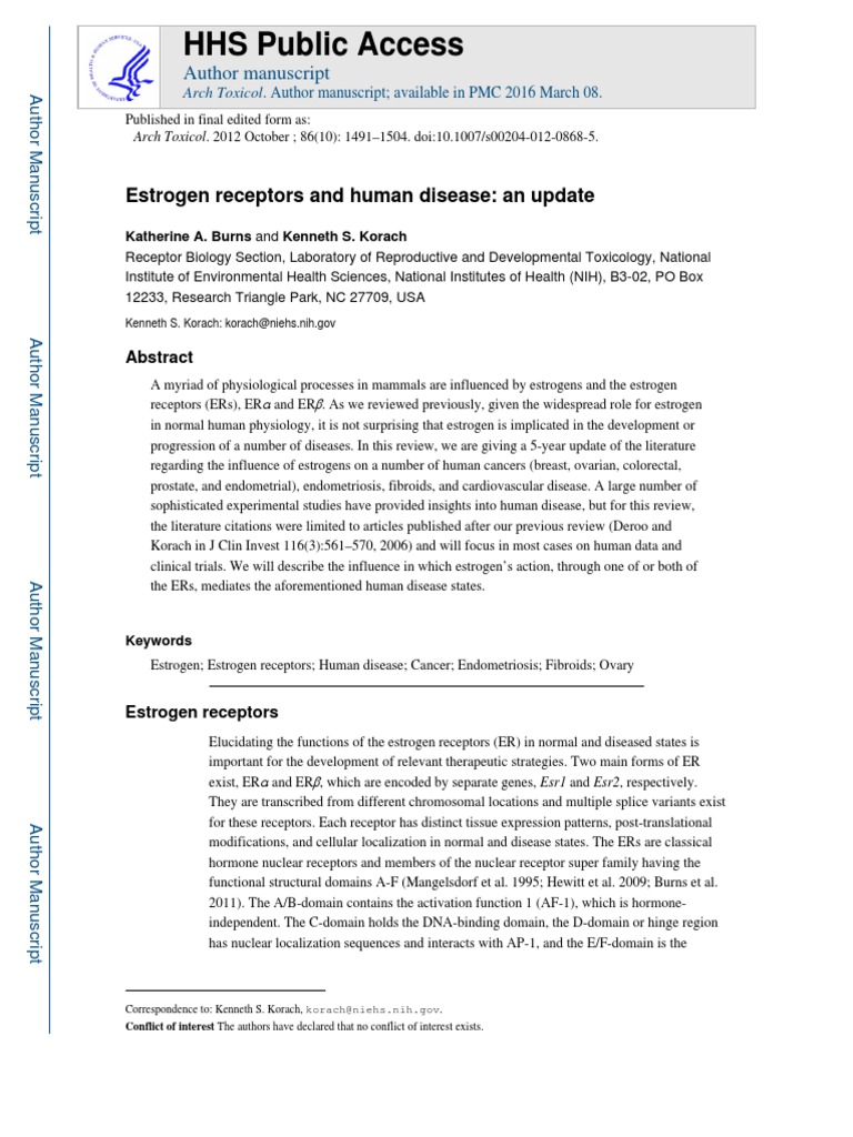 HHS Public Access: Estrogen Receptors and Human Disease: An Update ...