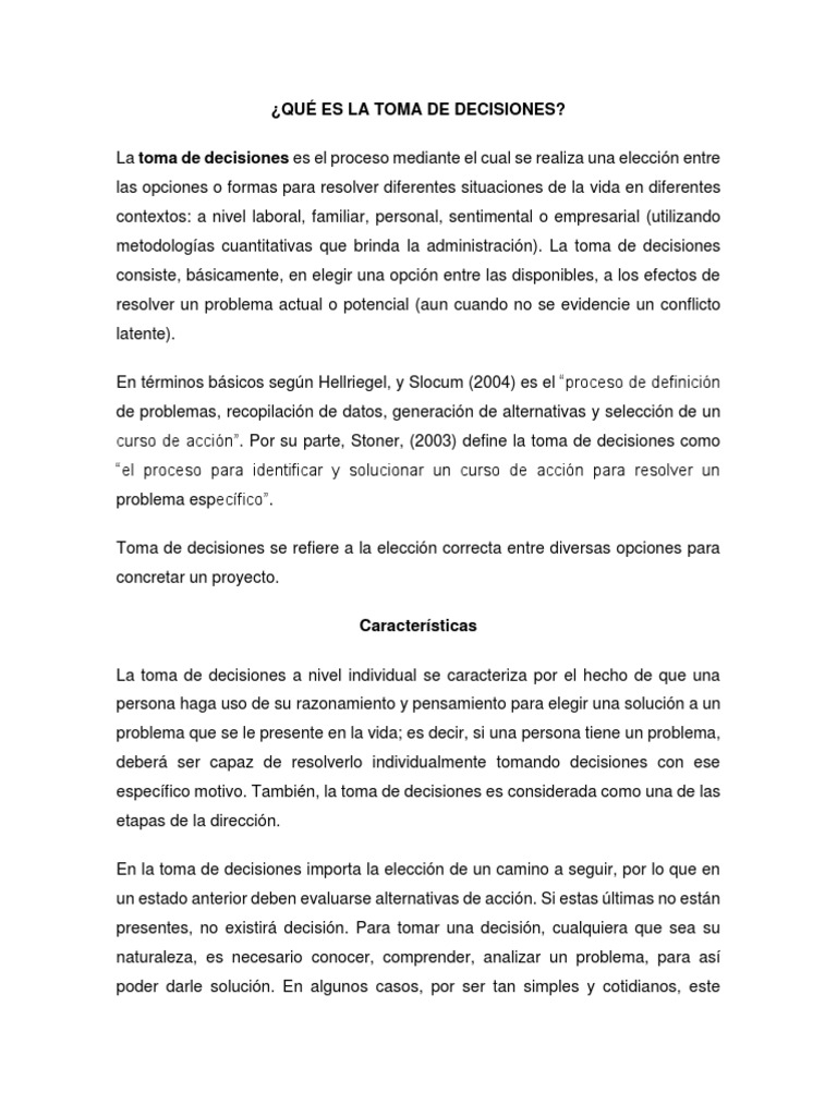 Toma de Decisiones | PDF | Toma de decisiones | Ciencia cognitiva