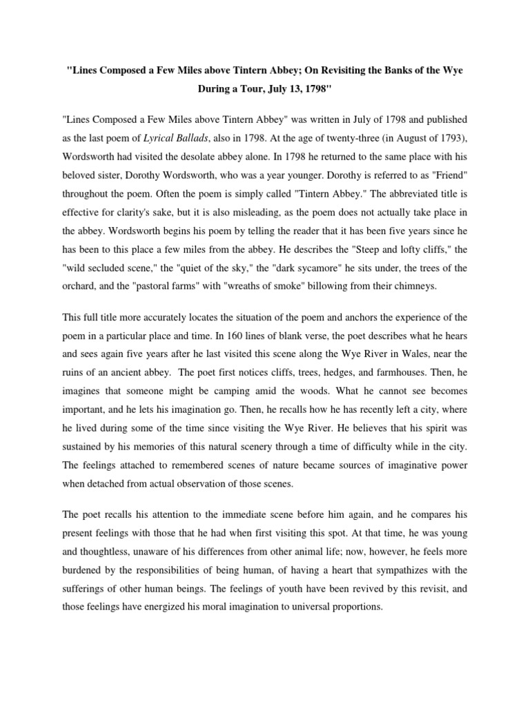 Lines Composed A Few Miles Above Tintern Abbey Download Free PDF