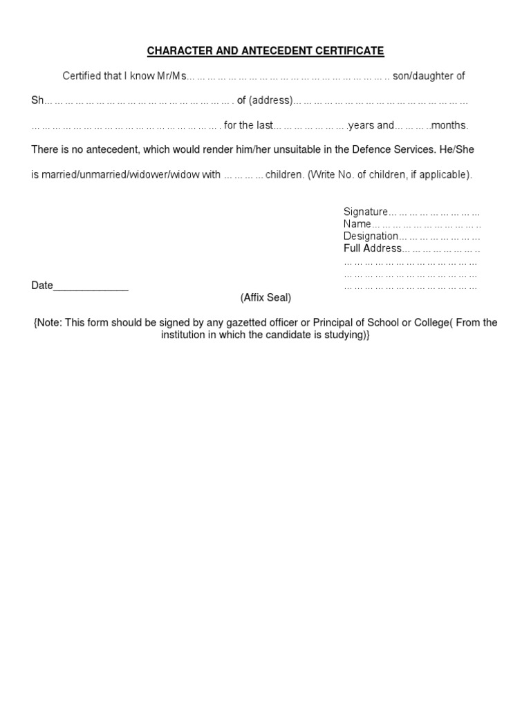 Antecedent Certificate Meaning In Tamil
