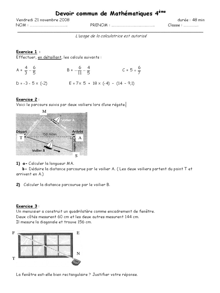 épreuve Commune 4ème Francais Avec Correction Pdf Devoir en Commun Maths Quatrieme 4eme 3 | PDF | Triangle | Géométrie