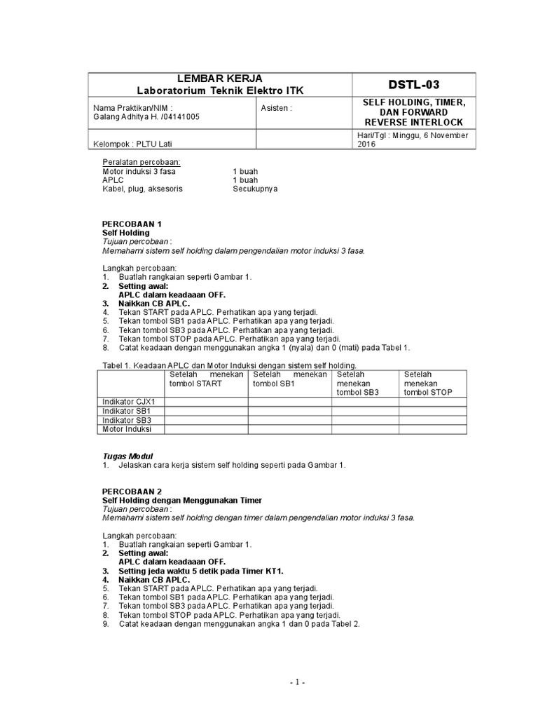 Modul p3 (Ralat) Self Holding, Timer, Dan Forward Reverse Interlock | PDF