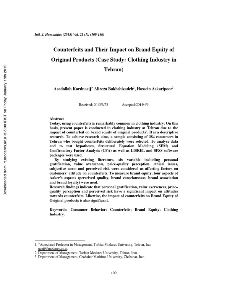 Counterfeits' Effect on Brand Equity in Tehran | PDF | Brand | Counterfeit