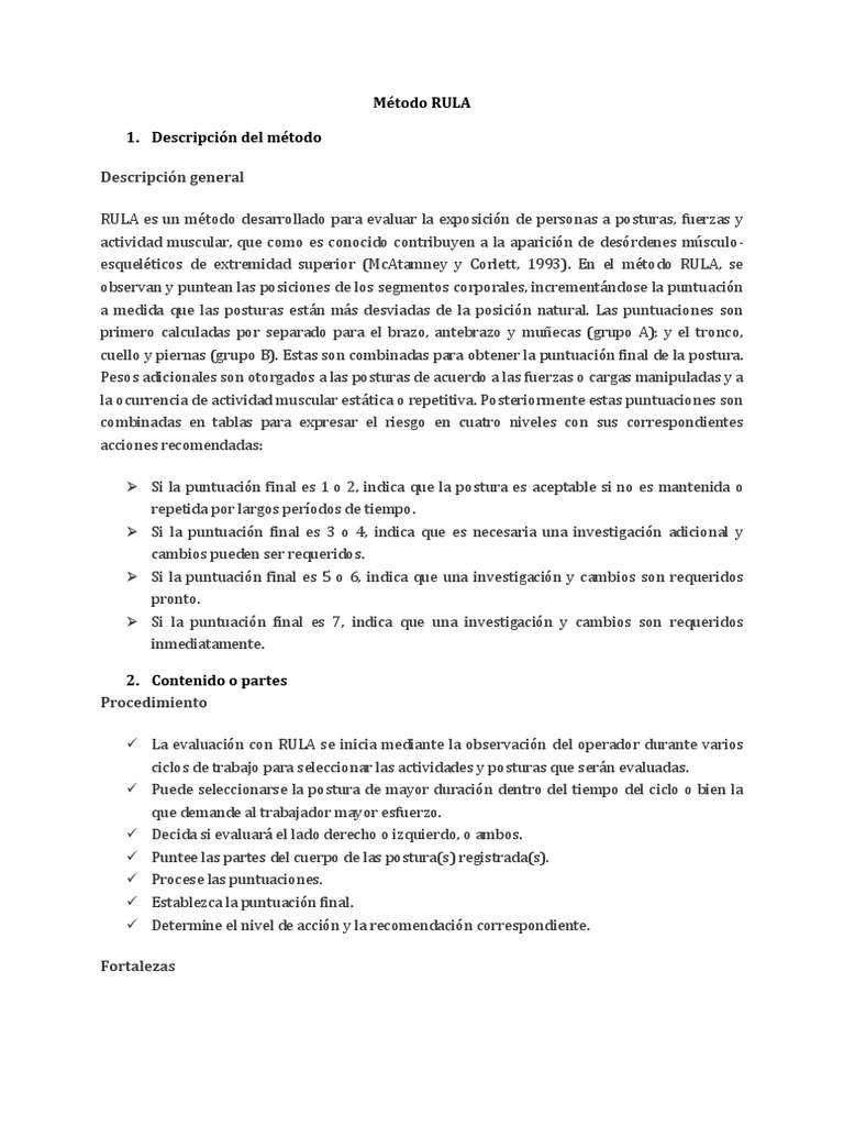 Método RULA | PDF | Factores humanos y ergonomía | Naturaleza