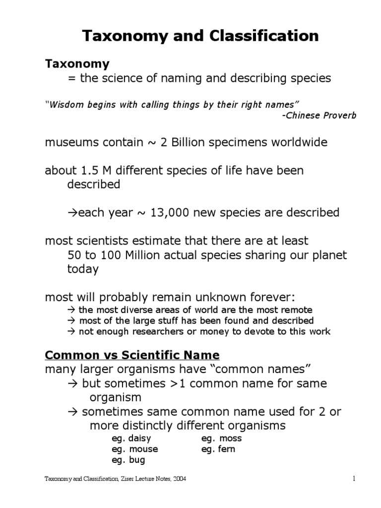 Taxonomy: Naming and Classification | PDF | Taxonomy (Biology ...