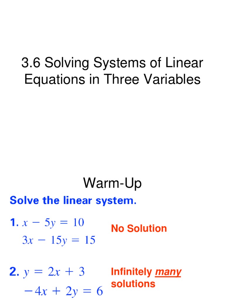 3.6 Solving Systems of Linear Equations in Three Variables | PDF ...