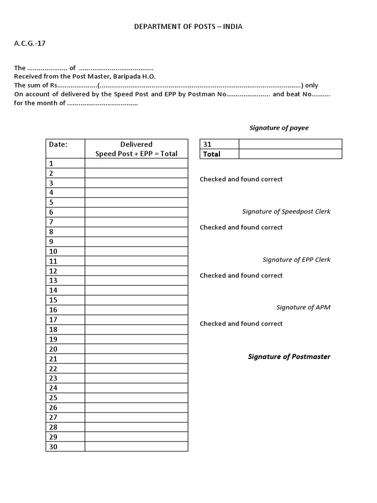 Speed Post Receipt and Bill Format | PDF