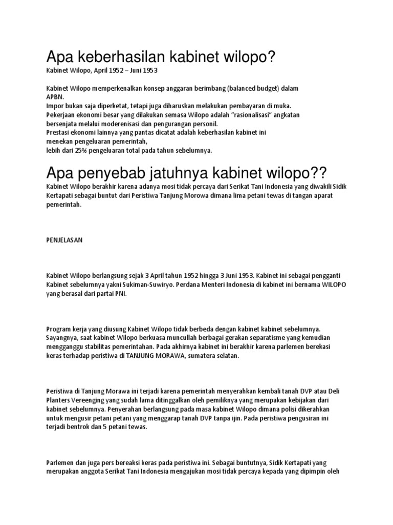 Apa keberhasilan wilopo?