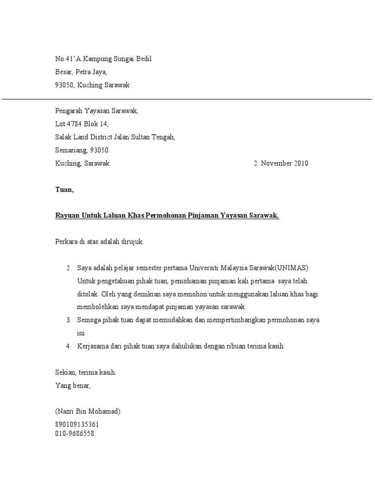 Surat Rayuan Yayasan Sarawak
