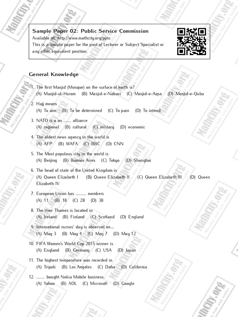 PPSC Mathematics Sample Paper 02 | PDF | Group (Mathematics) | Basis ...