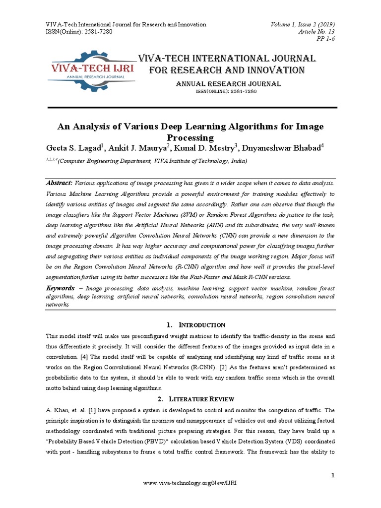 An Analysis of Various Deep Learning Algorithms For Image Processing ...
