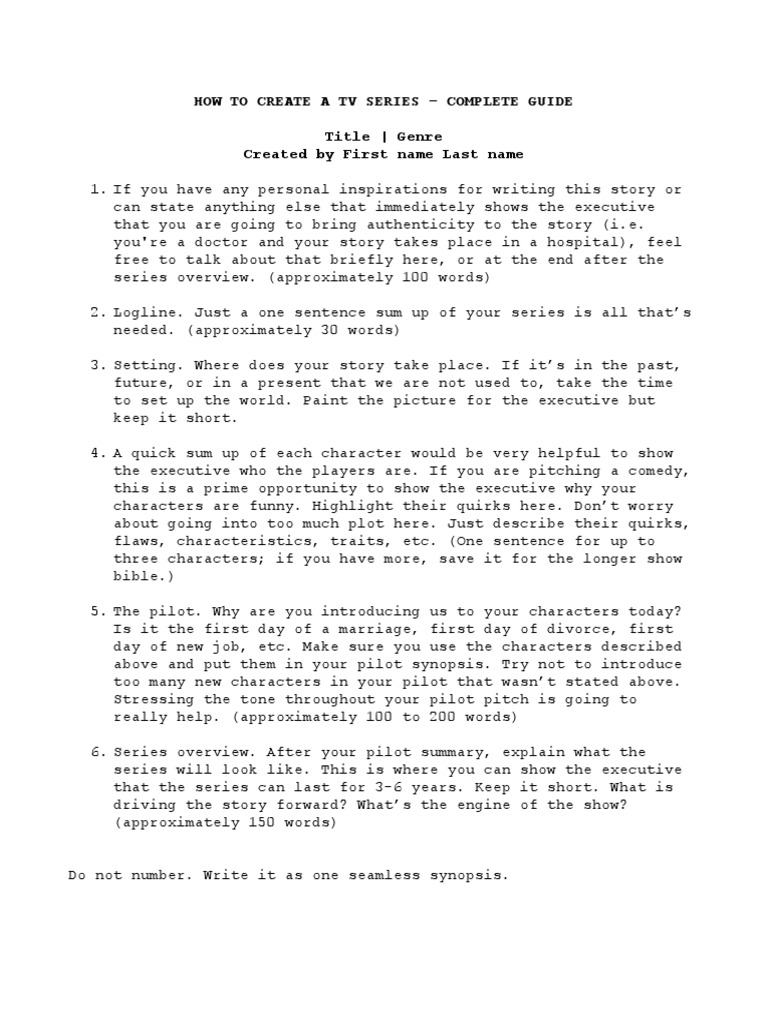 One Page TV Series Guide