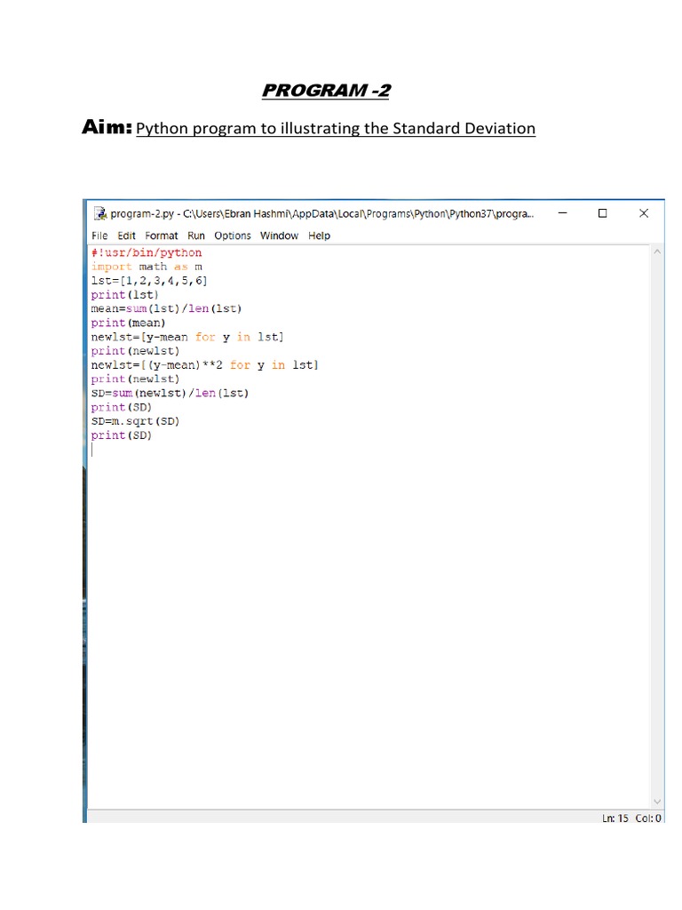 Program - 2: Python Program To Illustrating The Standard Deviation | PDF
