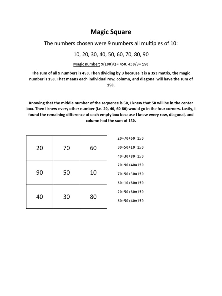 Creating a 3x3 Magic Square of 150 | PDF