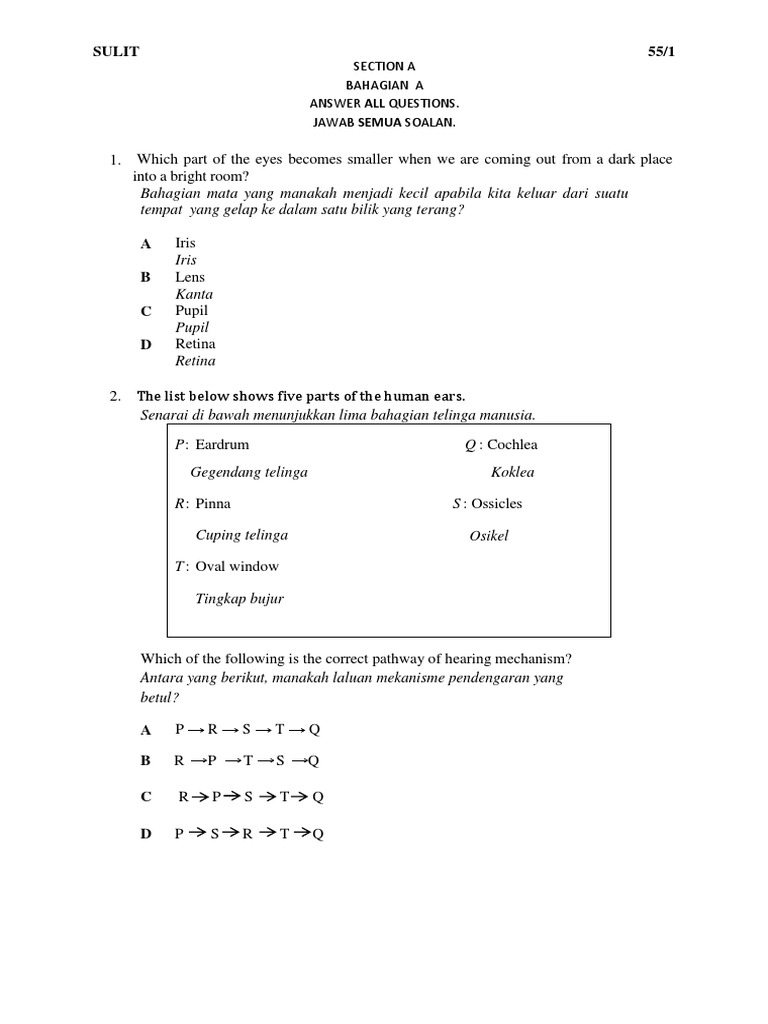 Contoh Kertas Peperiksaan Tingkatan 2 Sains 2019
