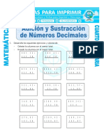 Adicion y Sustraccion de Numeros Decimales Para Cuarto de Primaria