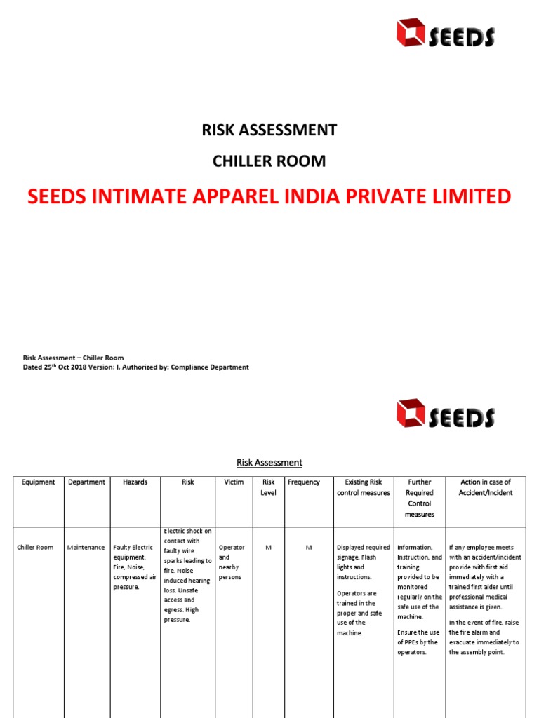 Risk Assessment of Chiller Room Risk Assessment Risk