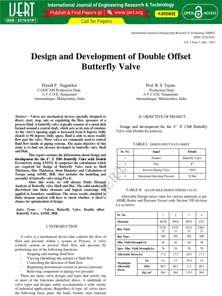 Design and Development of Double Offset Butterfly Valve IJERTV3IS070107 ...