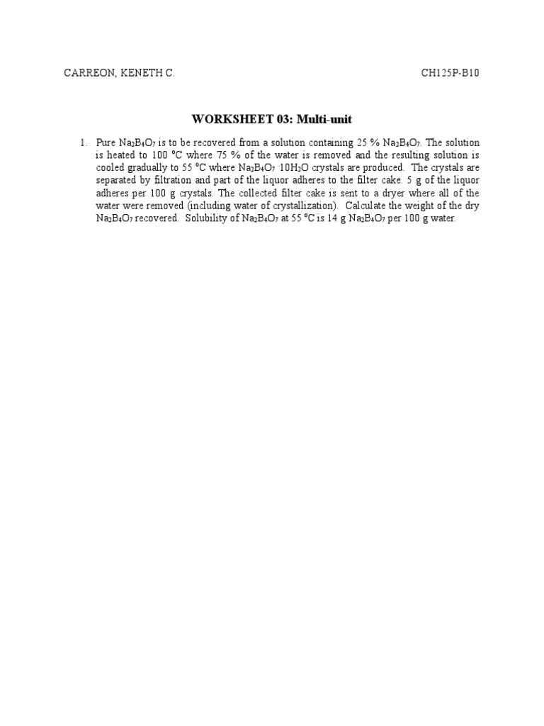 Worksheet 03 PDF Filtration Kilogram