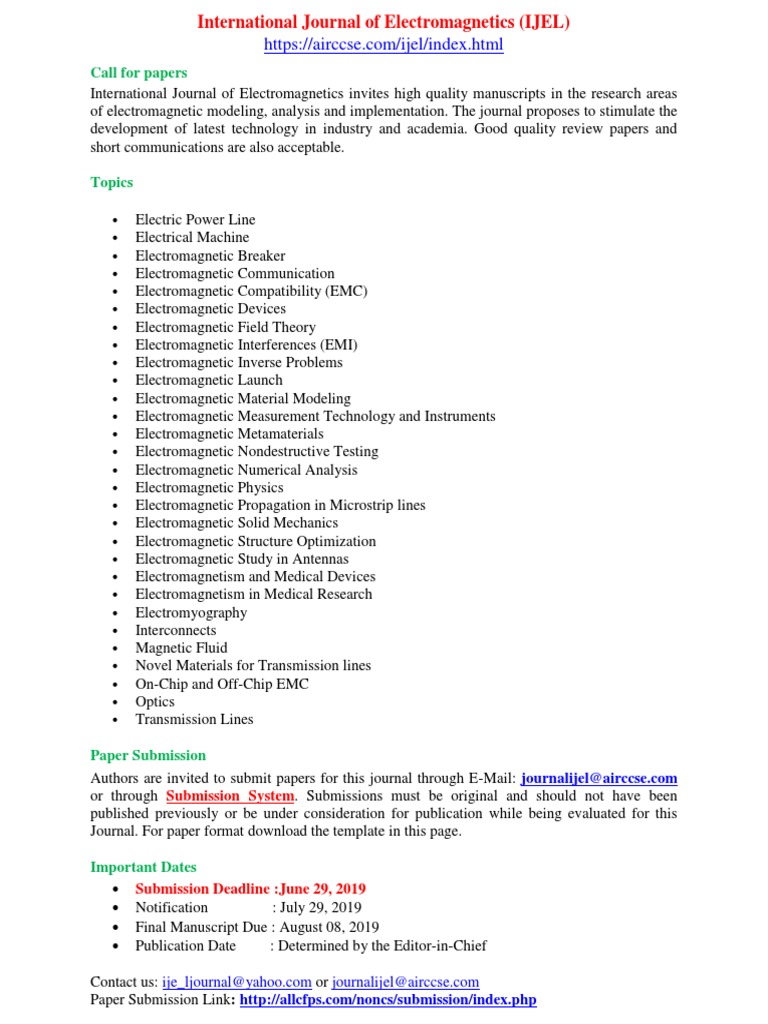 Call for Papers: International Journal of Electromagnetics | PDF