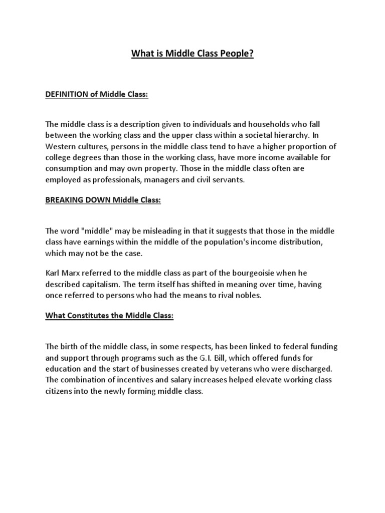 Understanding Middle Class Definition | PDF | Middle Class | Working Class