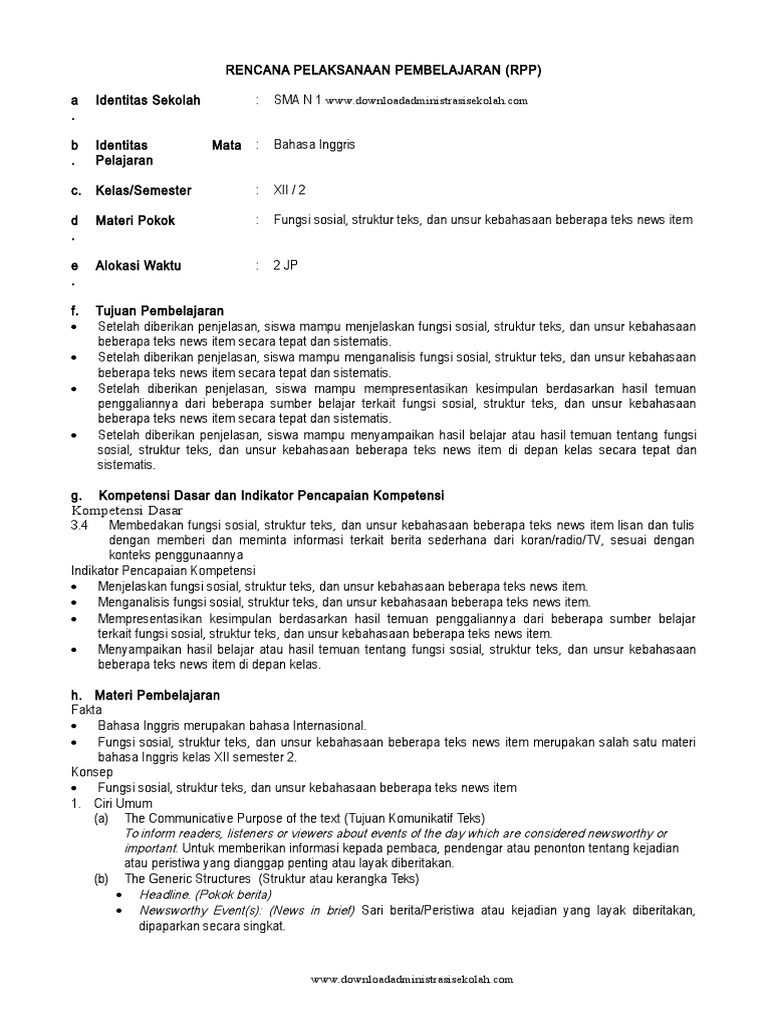 Rpp Bahasa Inggris Kelas Xii Semester 2 k13 Revisi 2018