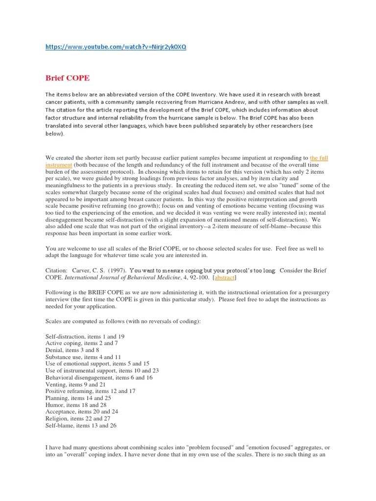 Brief COPE: The Full Instrument | PDF | Emotions | Behavioural Sciences