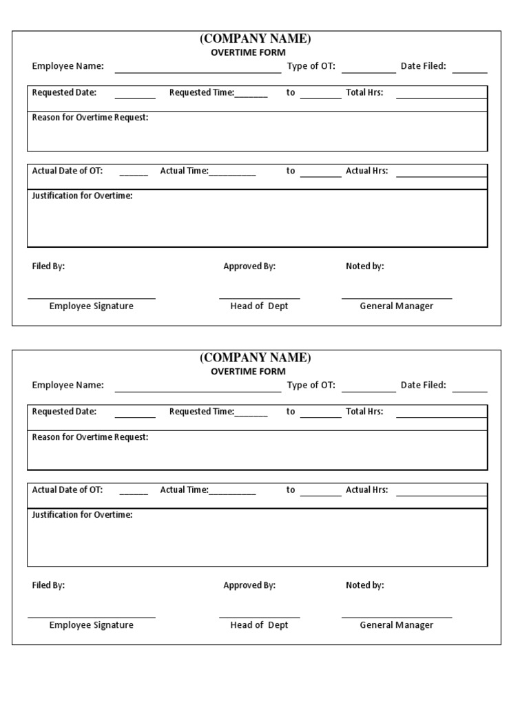 Overtime Request Form Template | PDF | Law