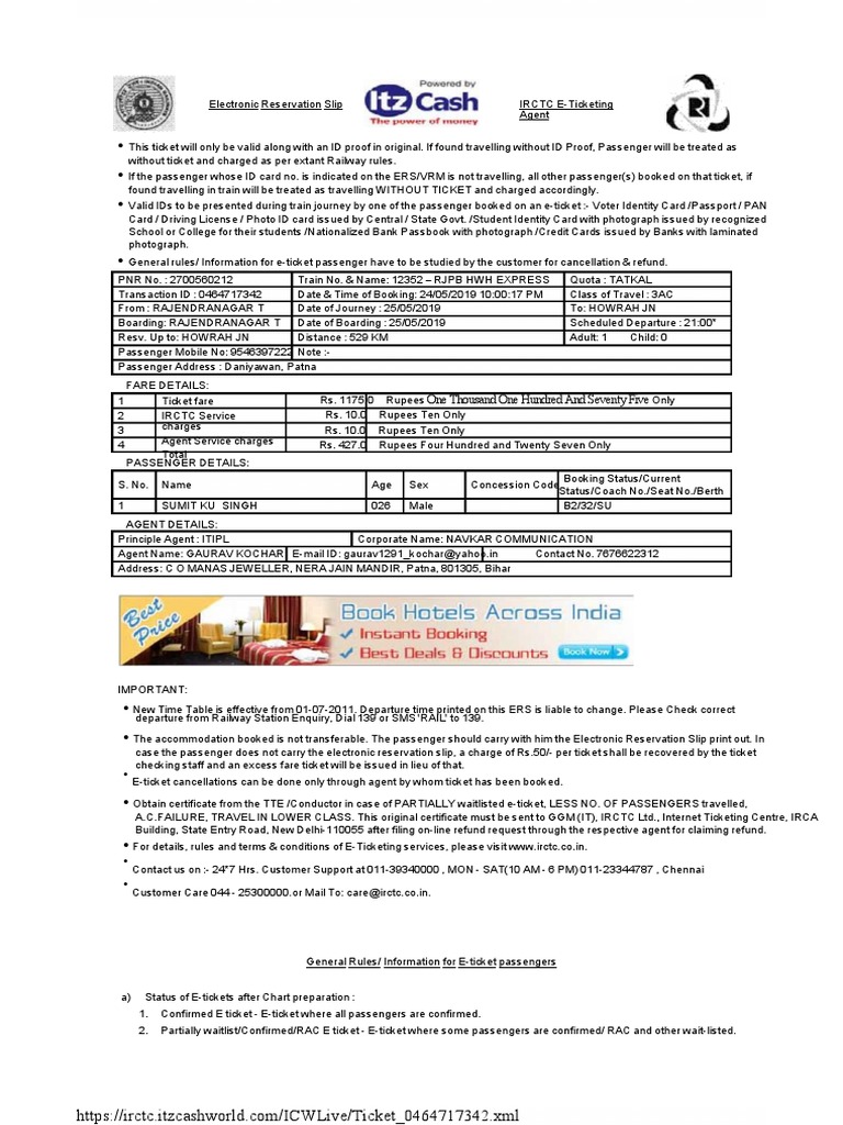 TICKET 3AC FOR TGPL (Howrah) PDF PDF Identity Document Ticket
