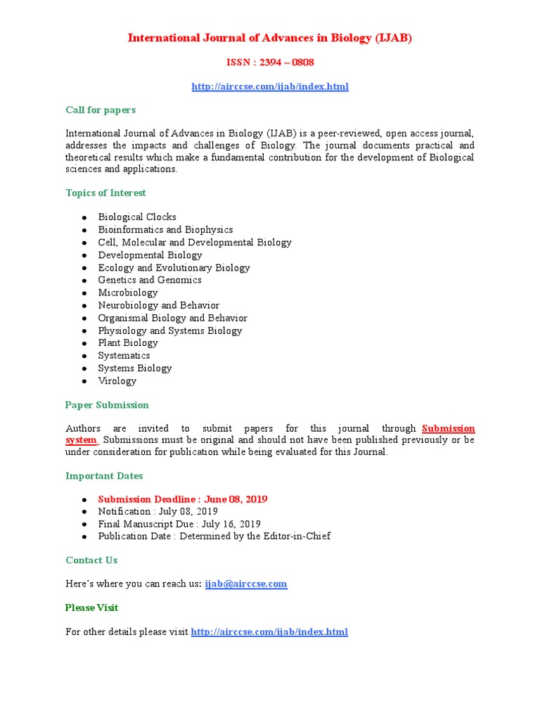 International Journal of Advances in Biology IJAB PDF Self Improvement