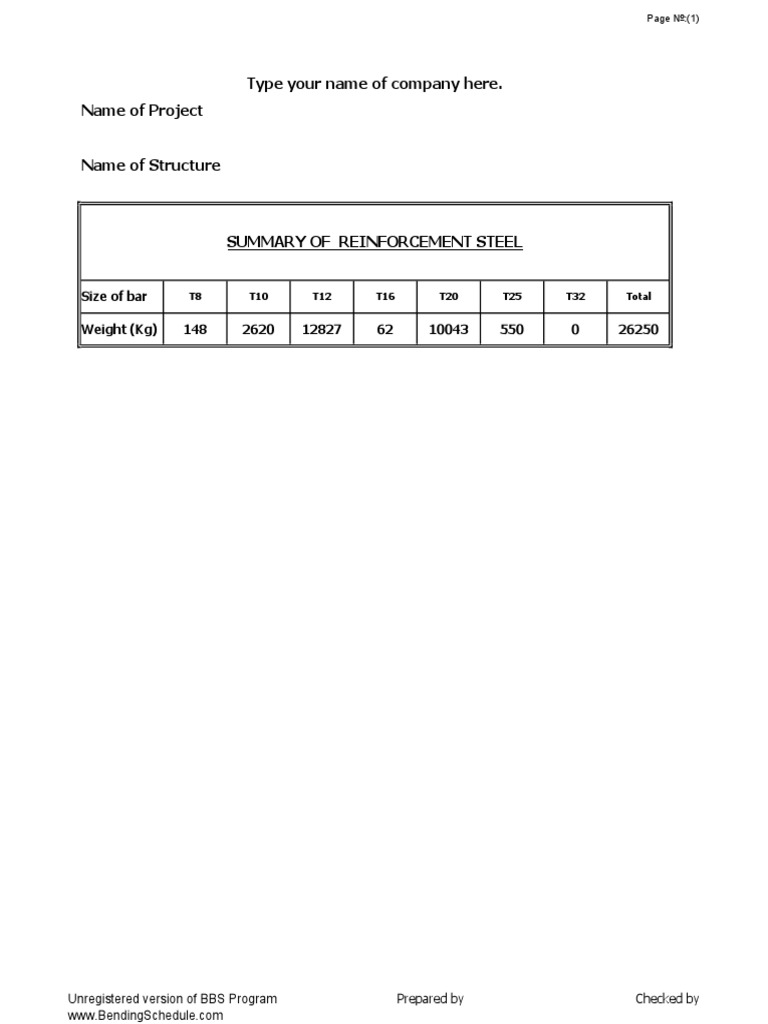 Reinforcement Steel Summary and Weights | PDF | Building Engineering ...