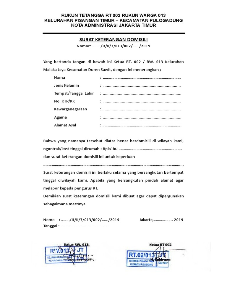 Surat Keterangan Domisili Jakarta Timur Pdf