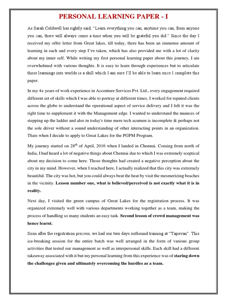 Personal Learning Journey at Great Lakes | PDF | Mind | Learning